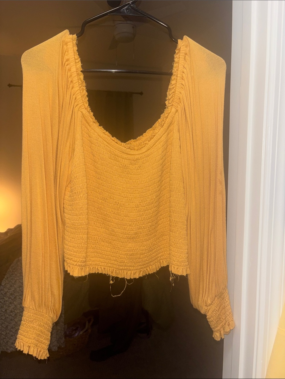 Urban Outfitters Mustard Yellow Smocked Crop Top